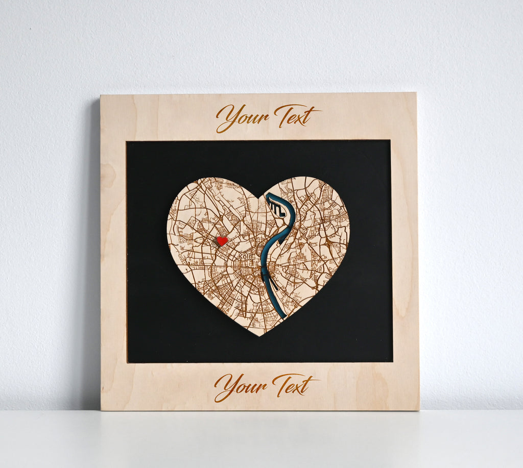 Personalized Wooden Heart Map - One Location Gift for Weddings & Couples