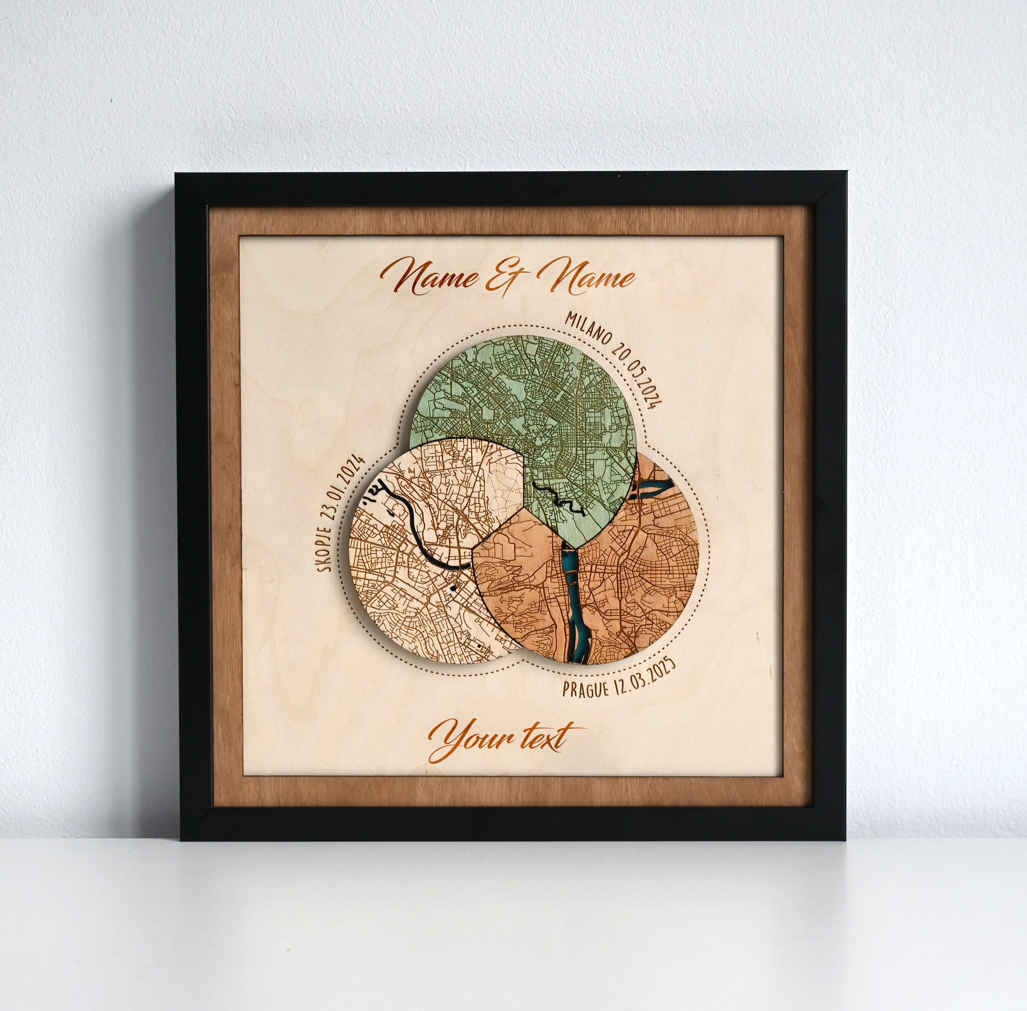 Personalized Wooden Infinity Map - Custom Infinity Frame Map Gift for Housewarming & Friend