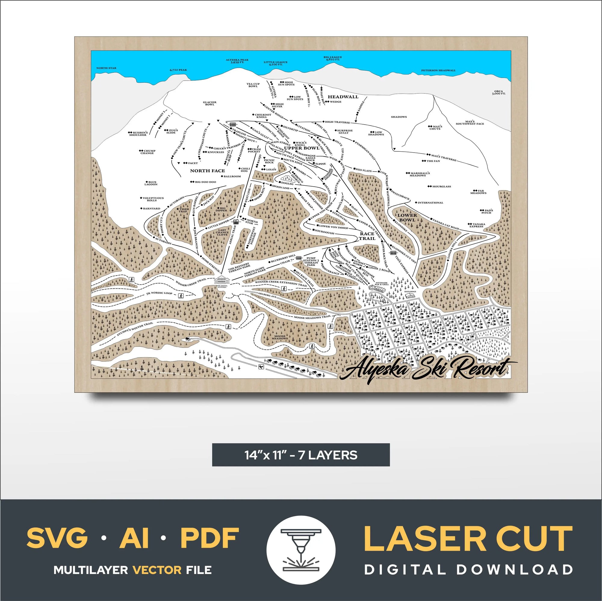 Alyeska Ski Resort Laser Cut File