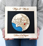 Personalized Wooden Circle Map – One Location Custom Gift for Couples, Housewarming & Friends
