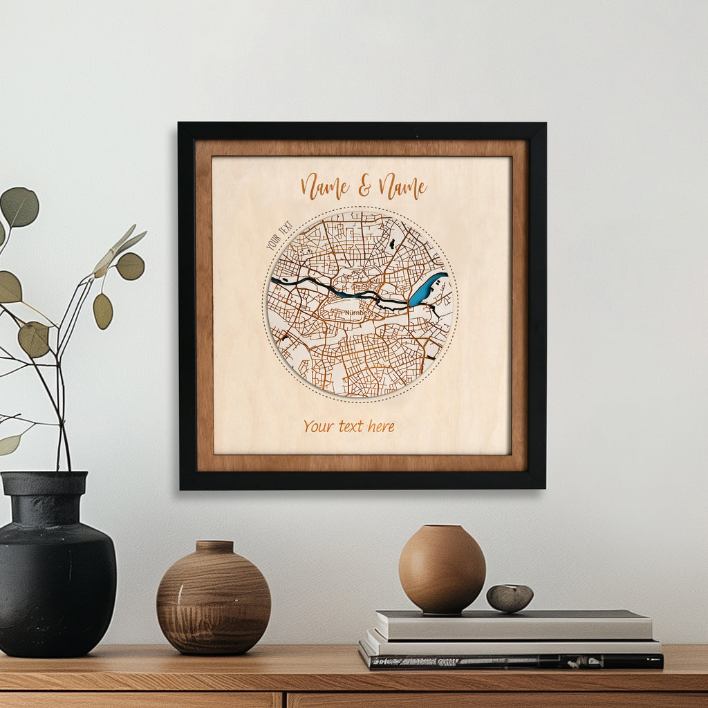 Personalized Wooden Circle Map - One Location Frame Gift for Weddings & Couples