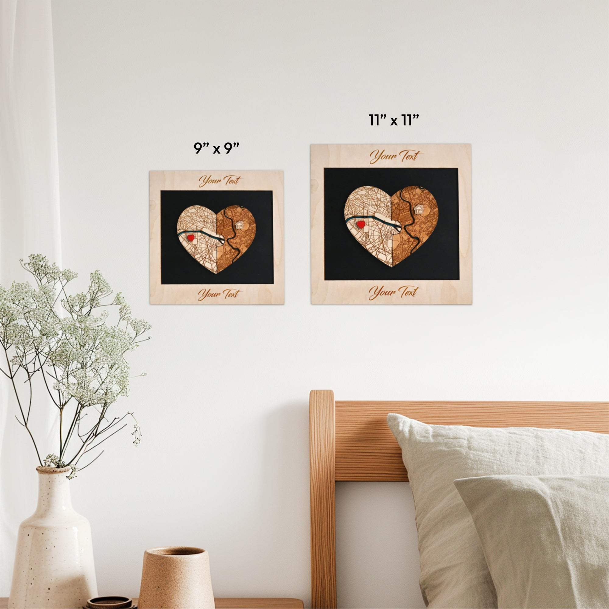 Personalized Wooden Heart Map Puzzle - Two Locatios Gift for Weddings & Couples