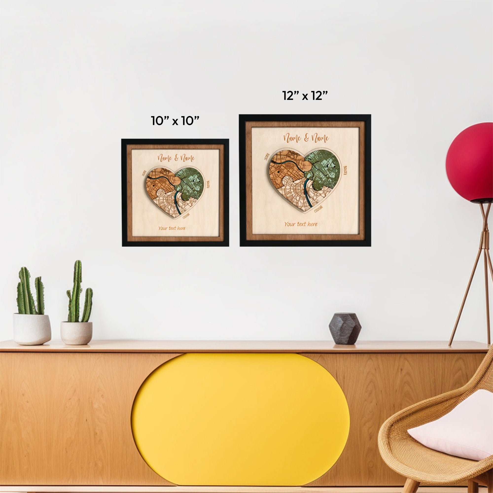 Personalized Wooden Heart Map Puzzle - Three Locatios Frame Gift for Weddings & Couples