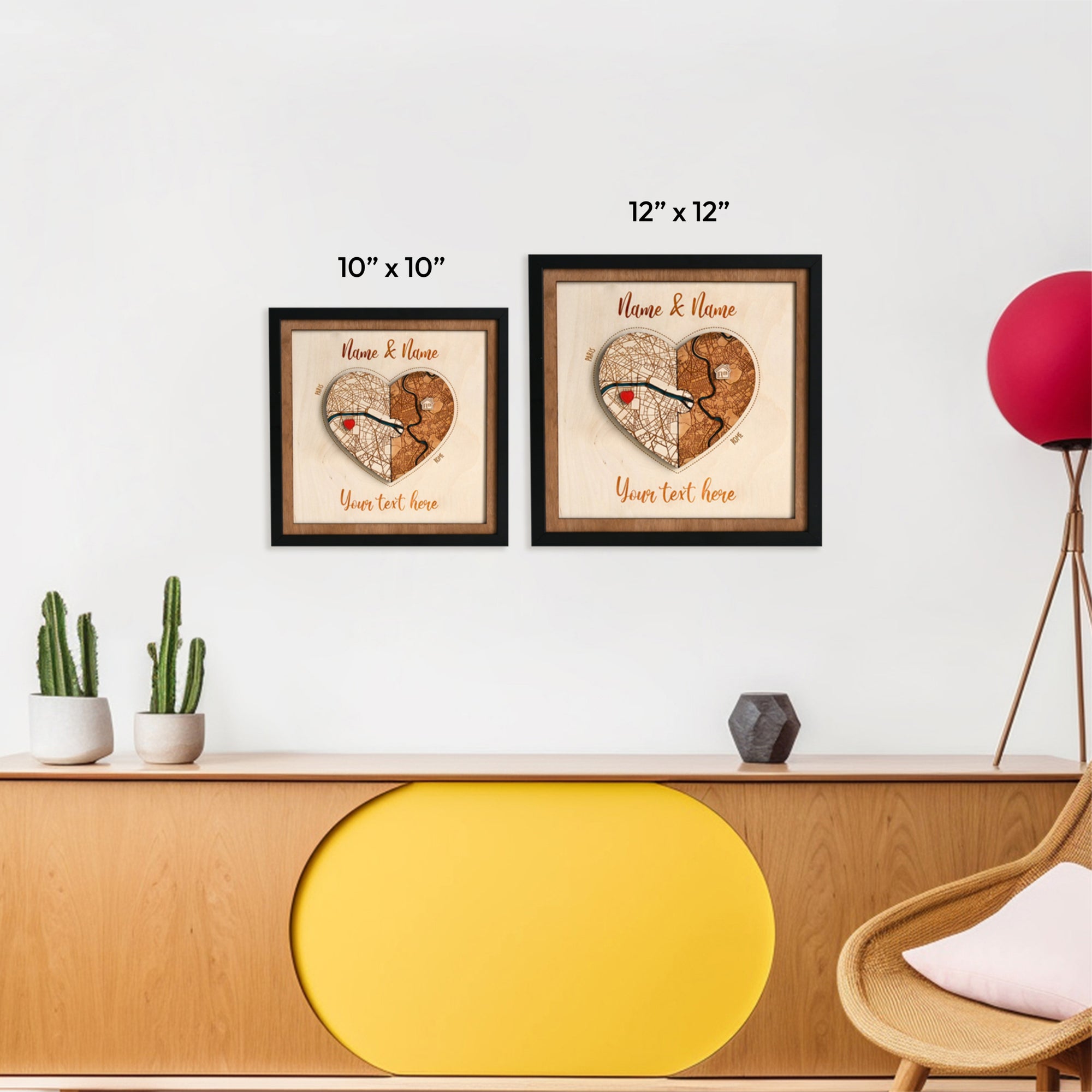 Personalized Wooden Heart Map Puzzle - Two Locatios Frame Gift for Weddings & Couples
