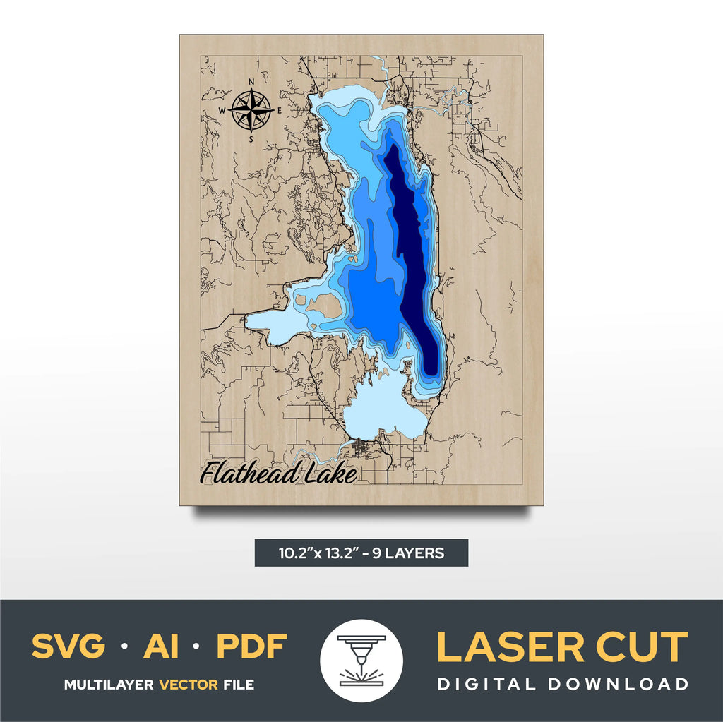 Flathead Lake Montana Laser Cut File