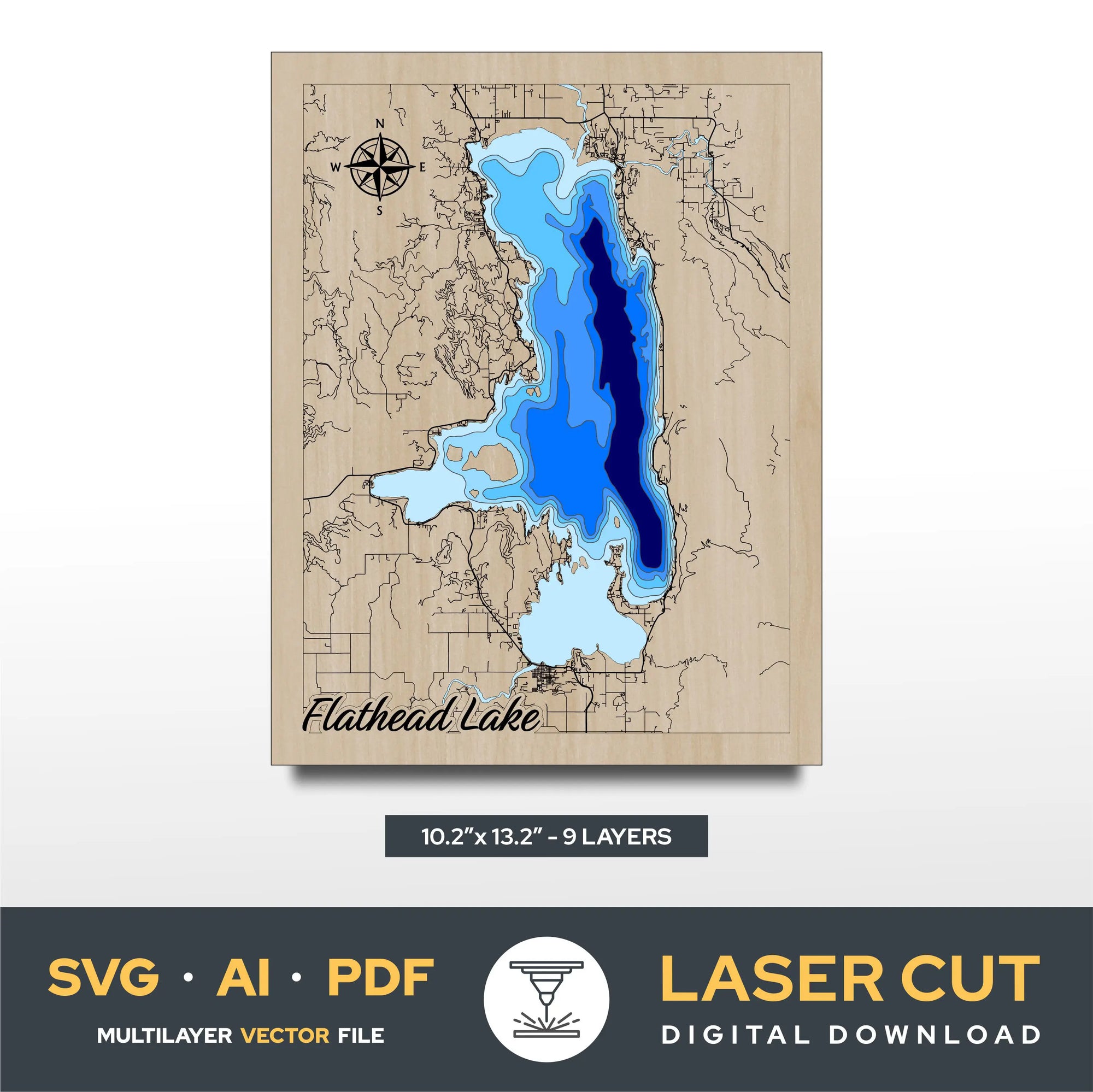 Flathead Lake Montana Laser Cut File