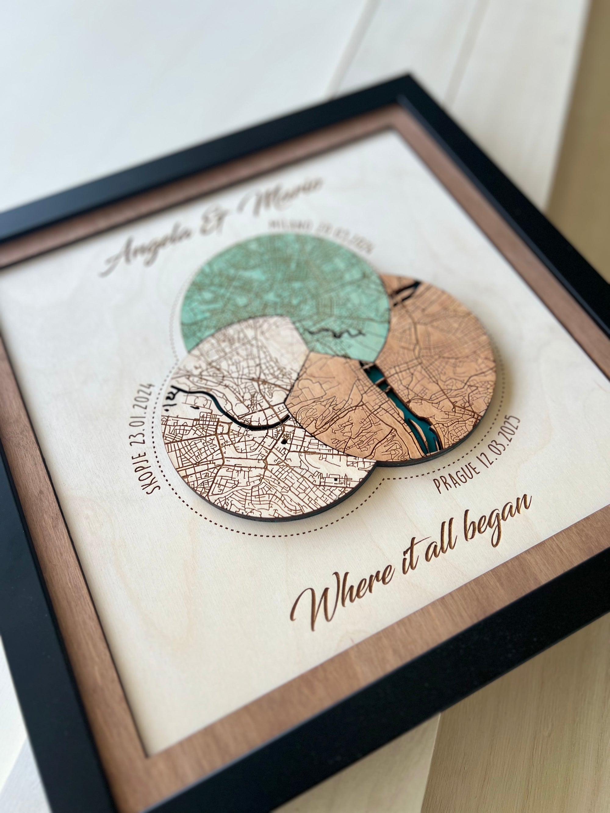 Personalized Wooden Infinity Map - Custom Infinity Frame Map Gift for Housewarming & Friend