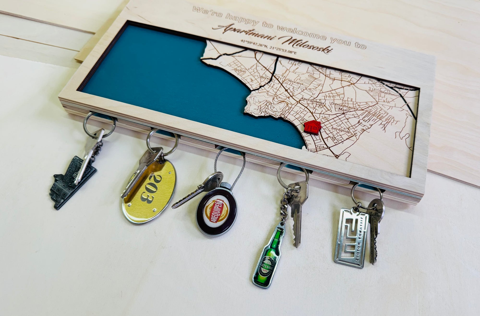 Custom Map Key Holder 5 keys - Unique Gift For New Home, Housewarming