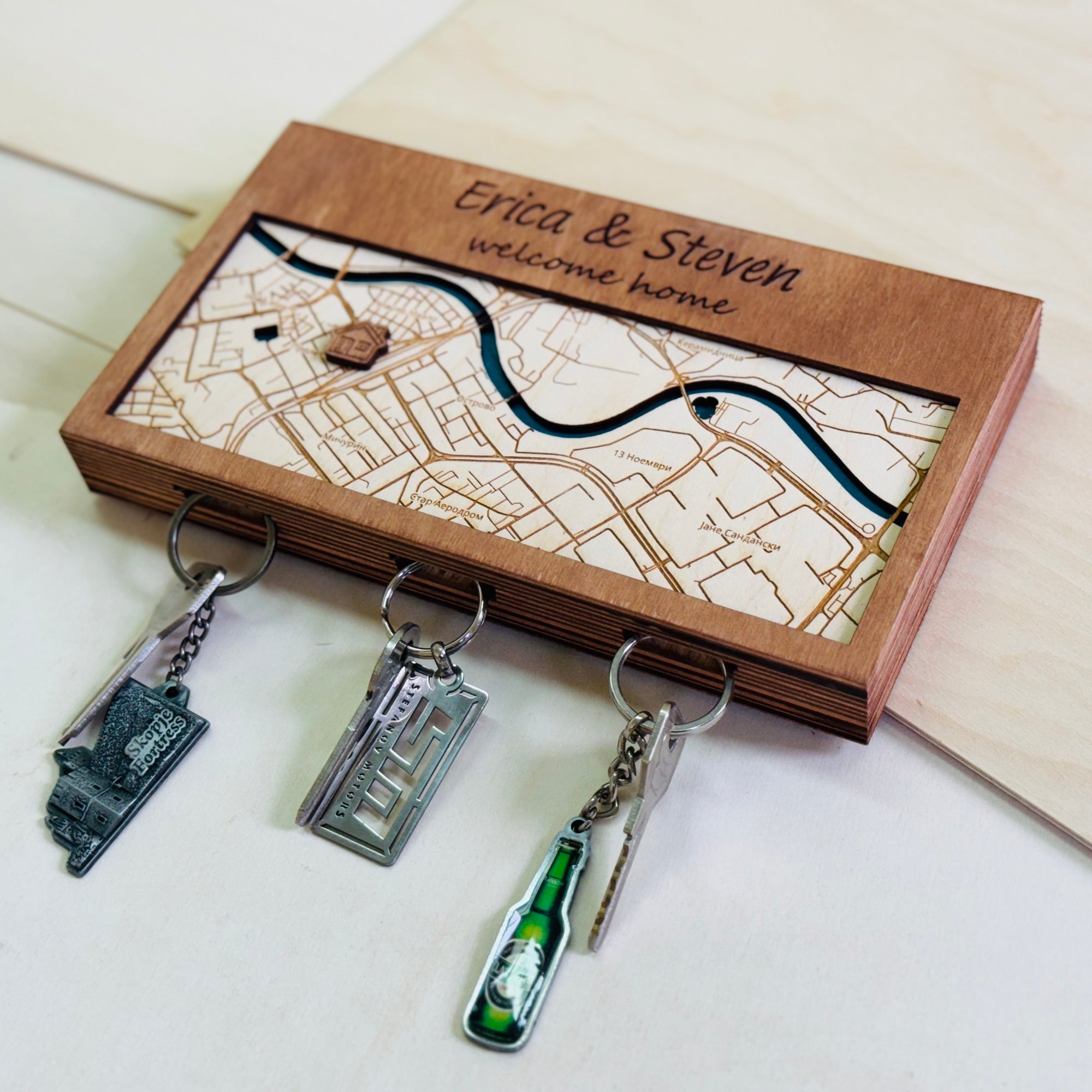 Custom Map Key Holder 3 keys - Unique Gift For New Home, Housewarming