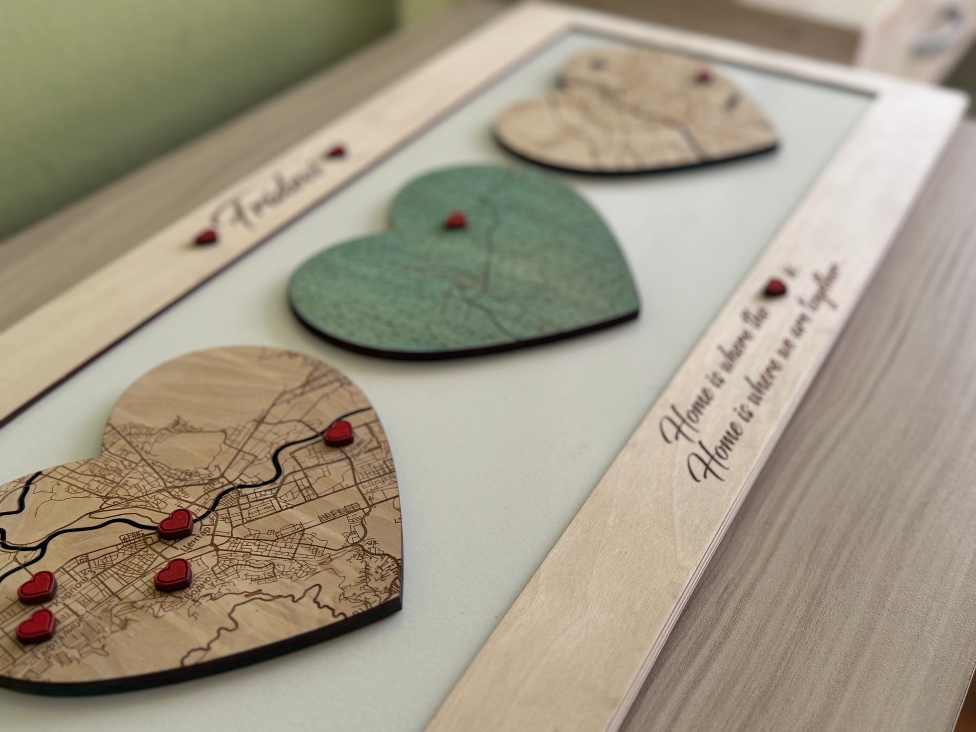 Personalized Wooden Heart Maps - Three Locatios Gift for Weddings & Couples