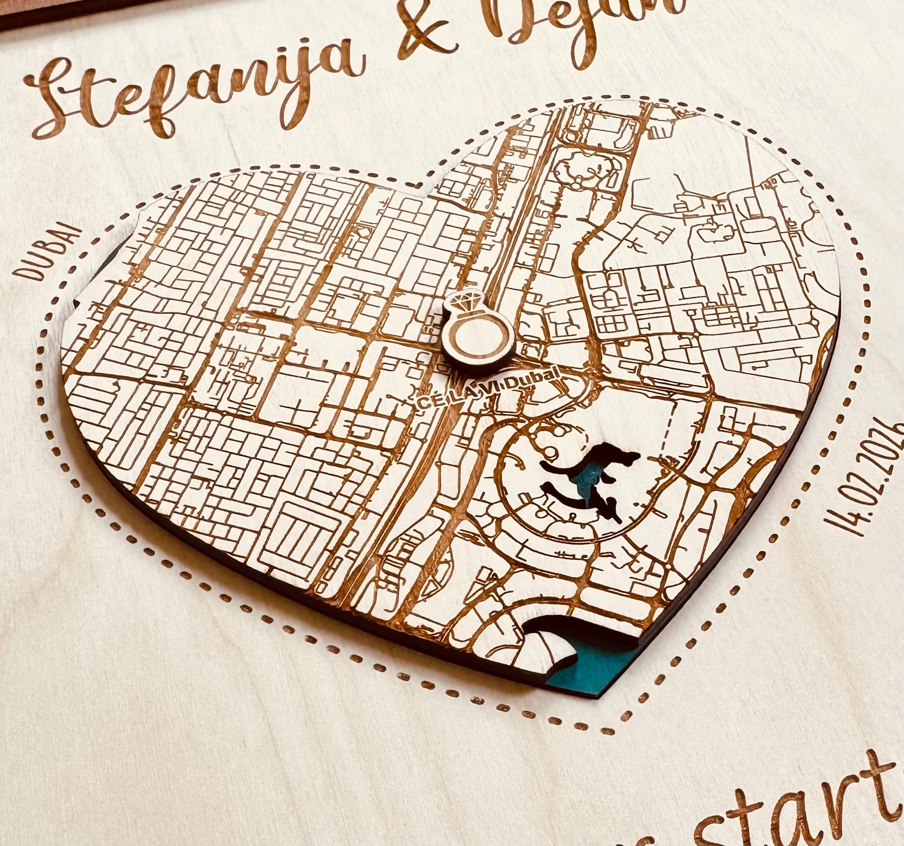 Personalized Wooden Heart Map - One Location Gift for Weddings & Couples