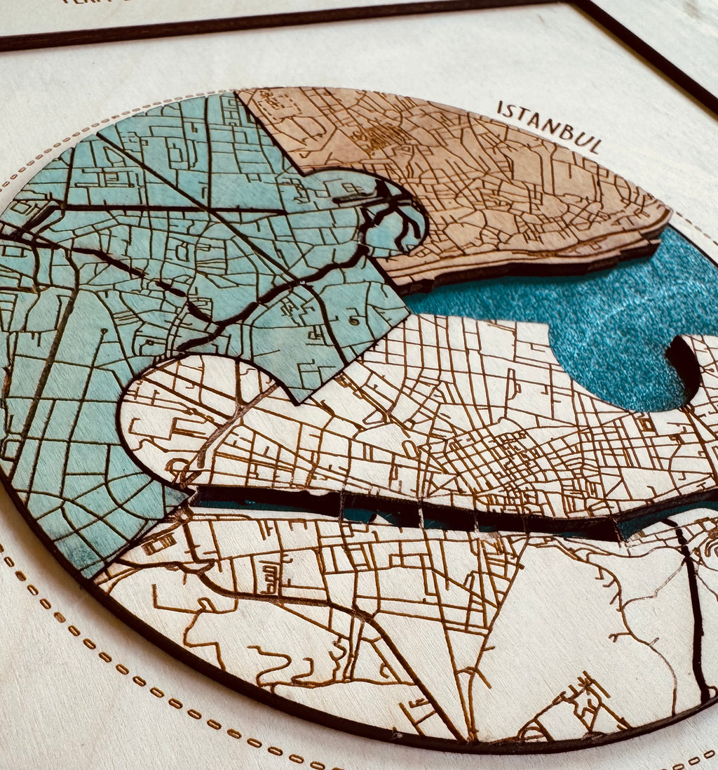 Personalized Wooden Circle Map Puzzle - Three Locatios Frame Gift for Weddings & Couples