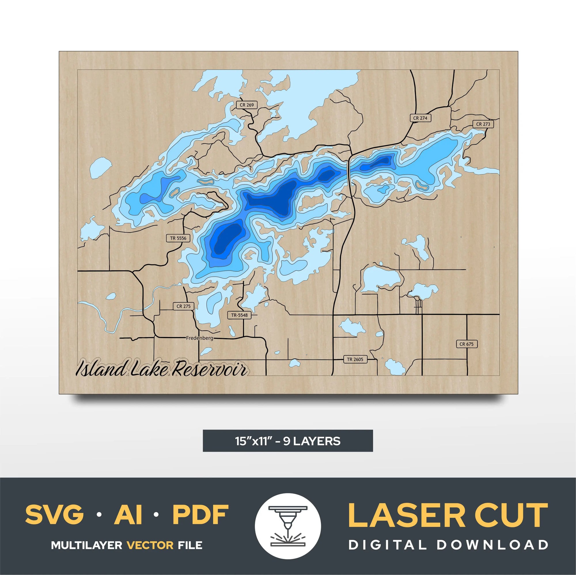 Island Lake Reservoir Minnesota Laser Cut File