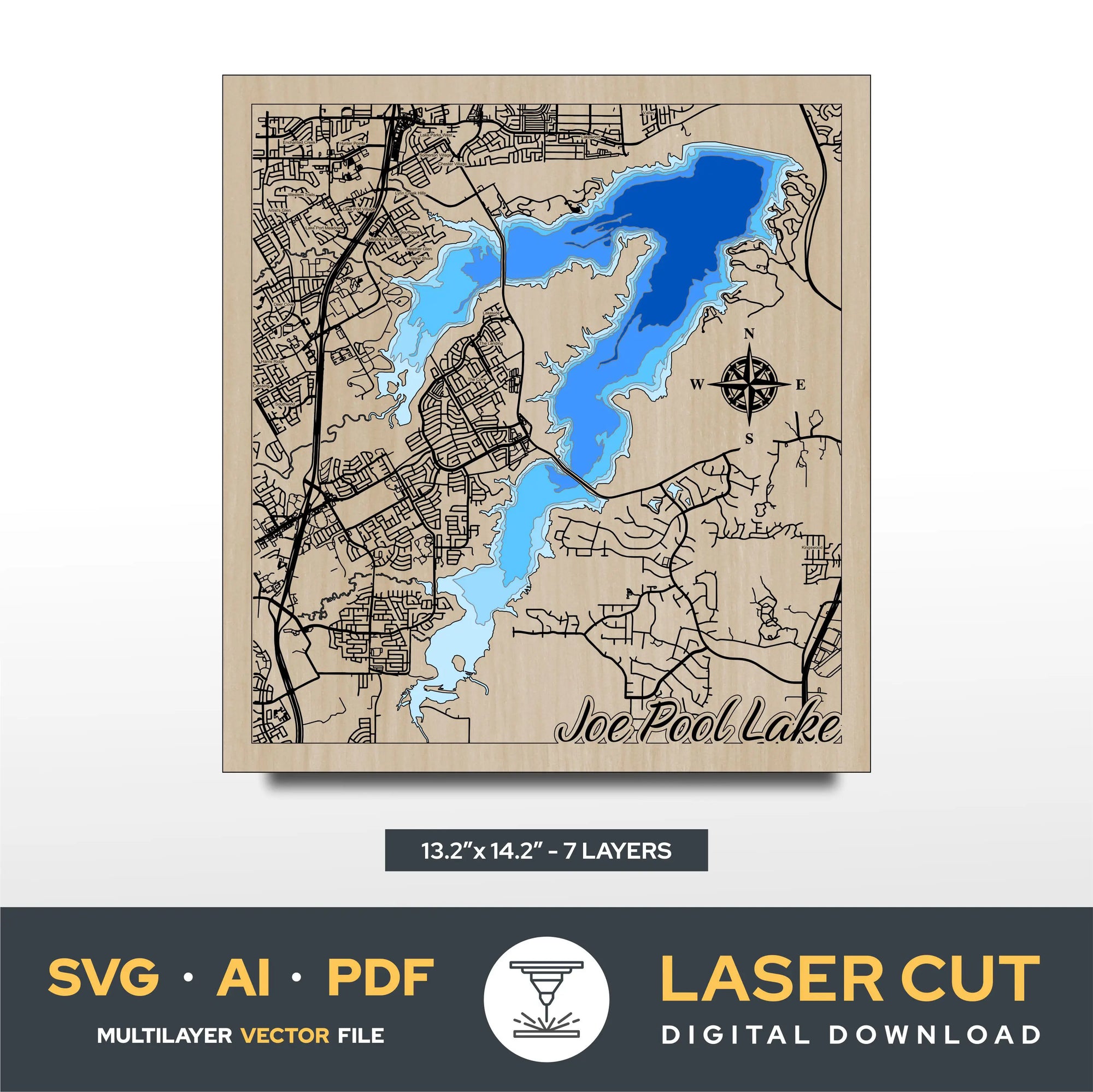 Joe Pool Lake Texas Laser Cut File