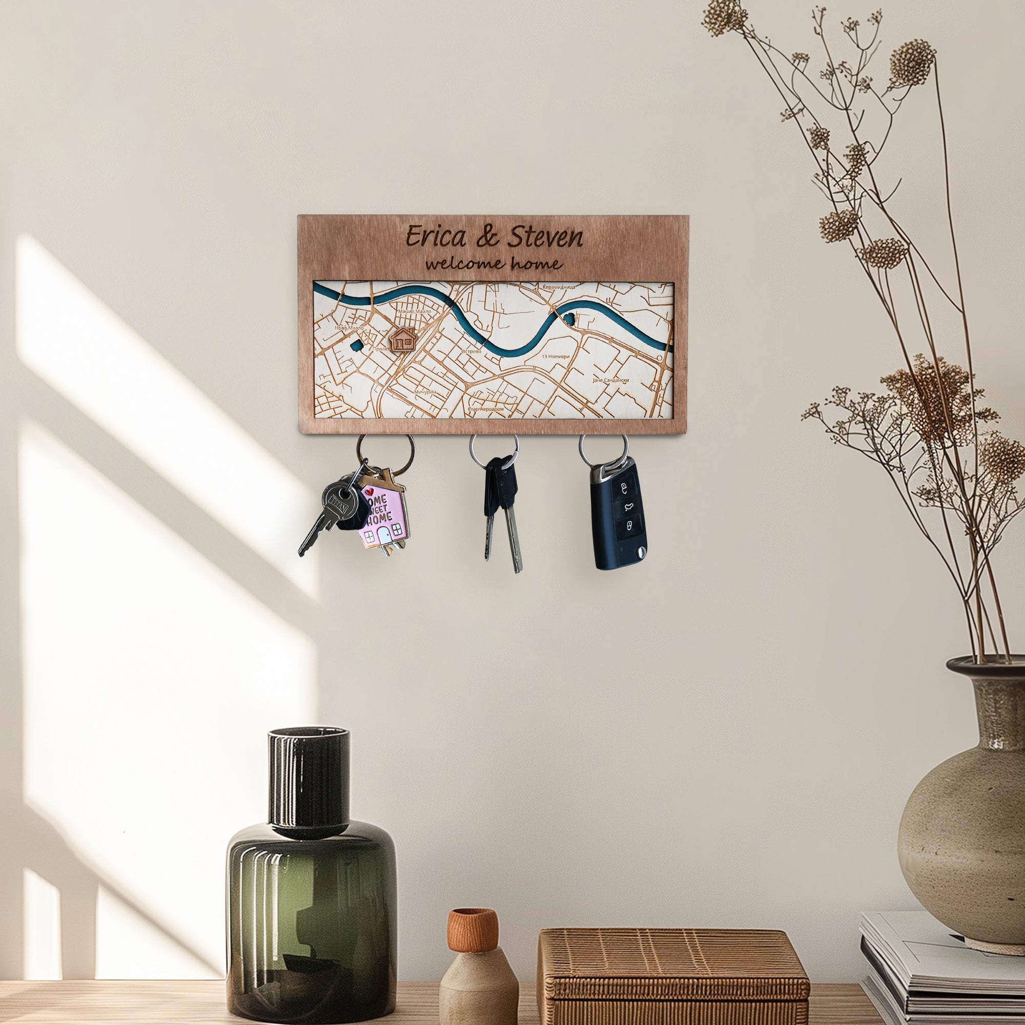 Custom Map Key Holder 3 keys - Unique Gift For New Home, Housewarming