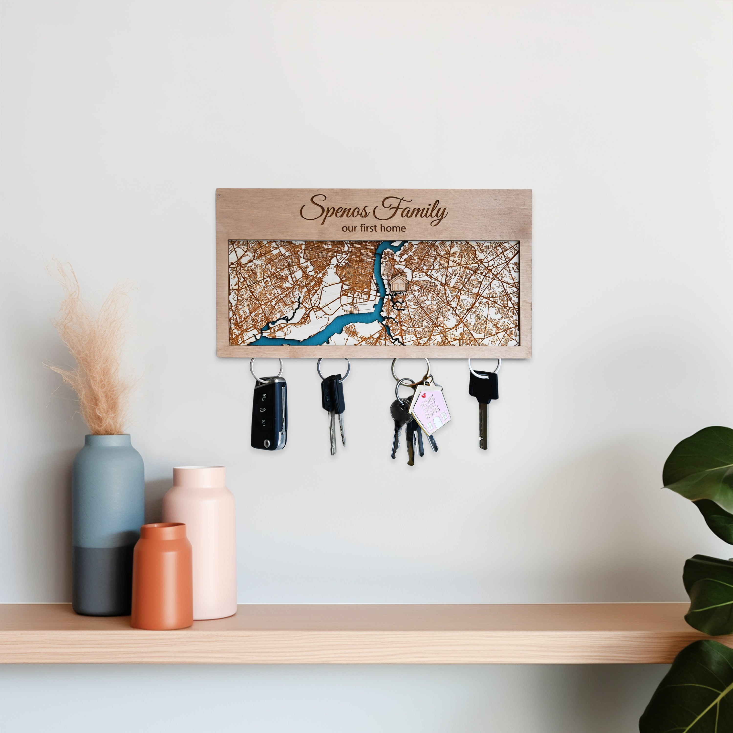 Custom Map Key Holder 4 keys - Unique Gift For New Home, Housewarming ...