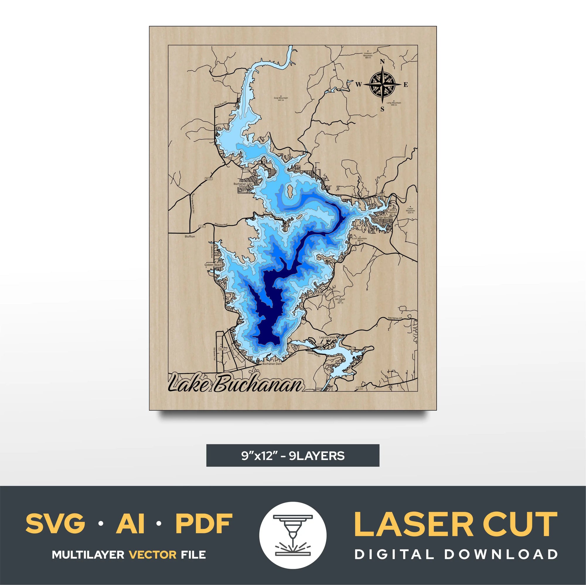 Lake Buchanan Texas Laser Cut File