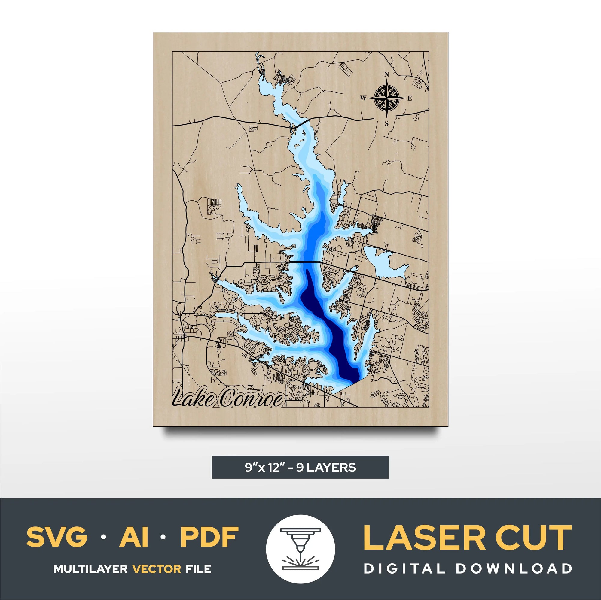 Lake Conroe Texas Laser Cut File
