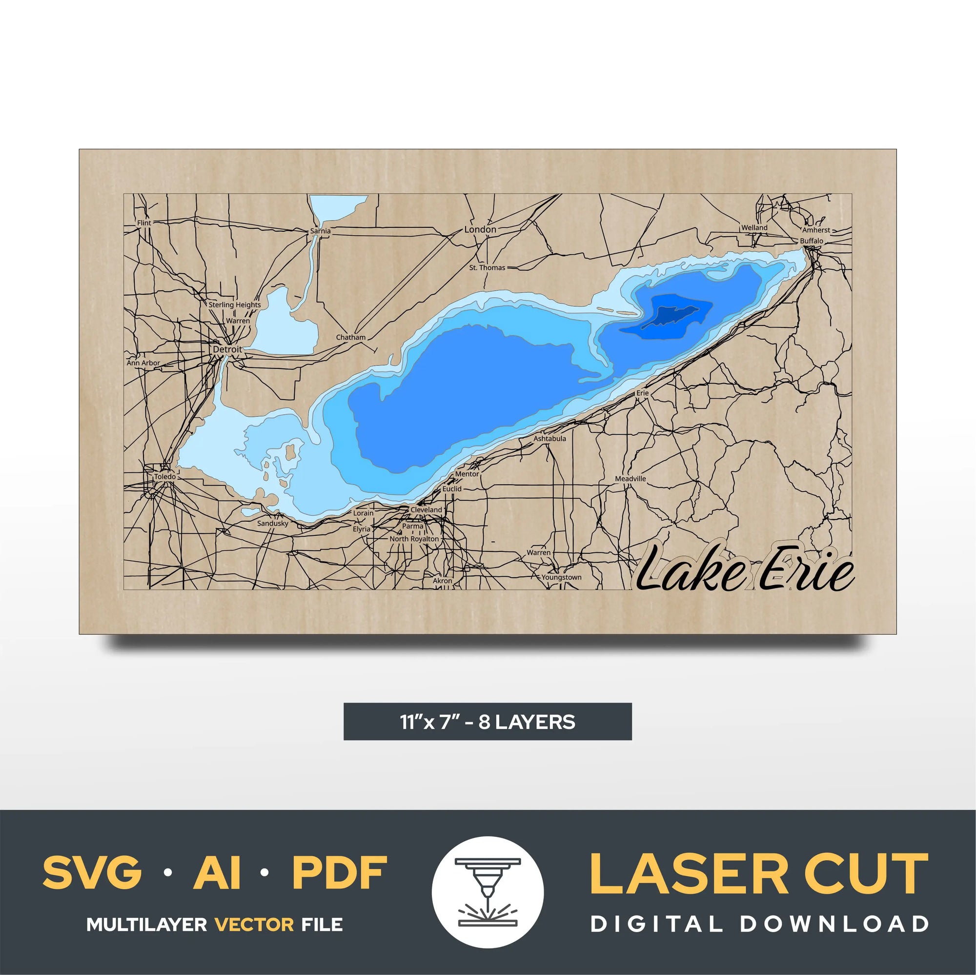 Lake Erie The Great Lakes Laser Cut File
