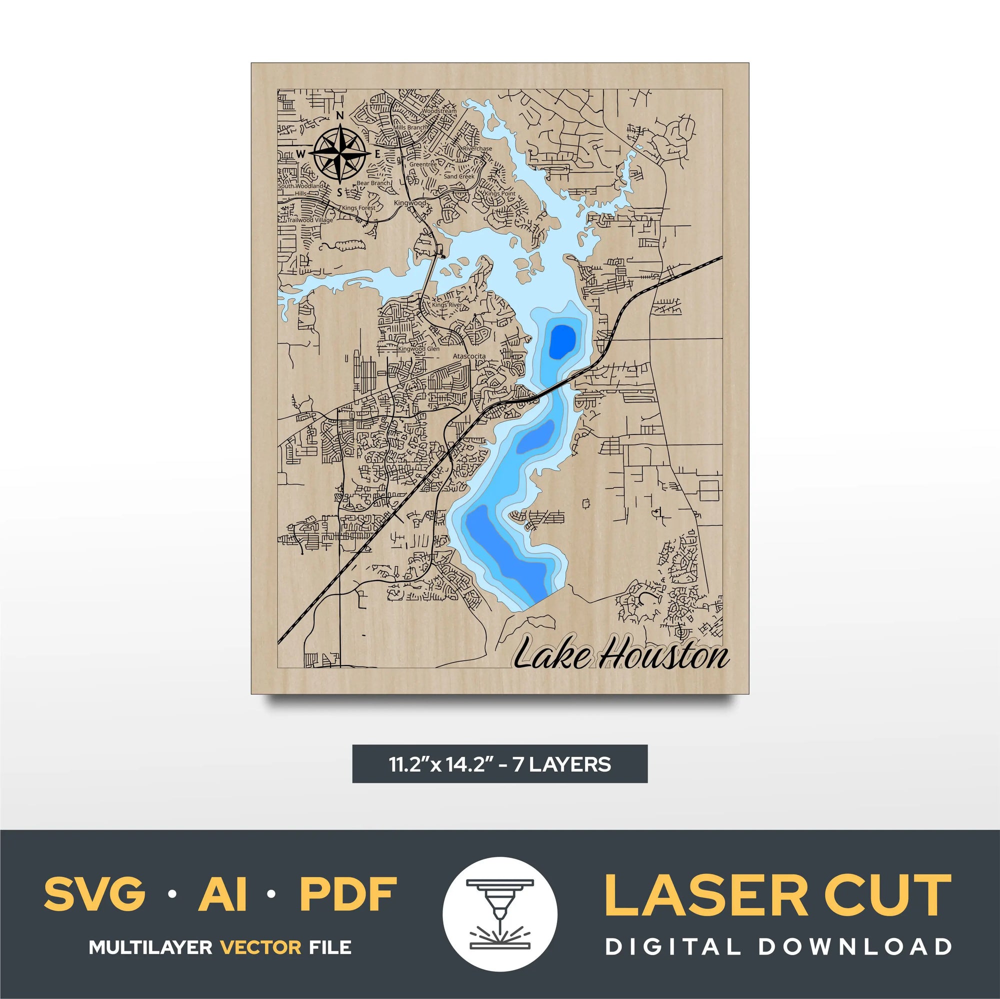 Lake Houston Texas Laser Cut File