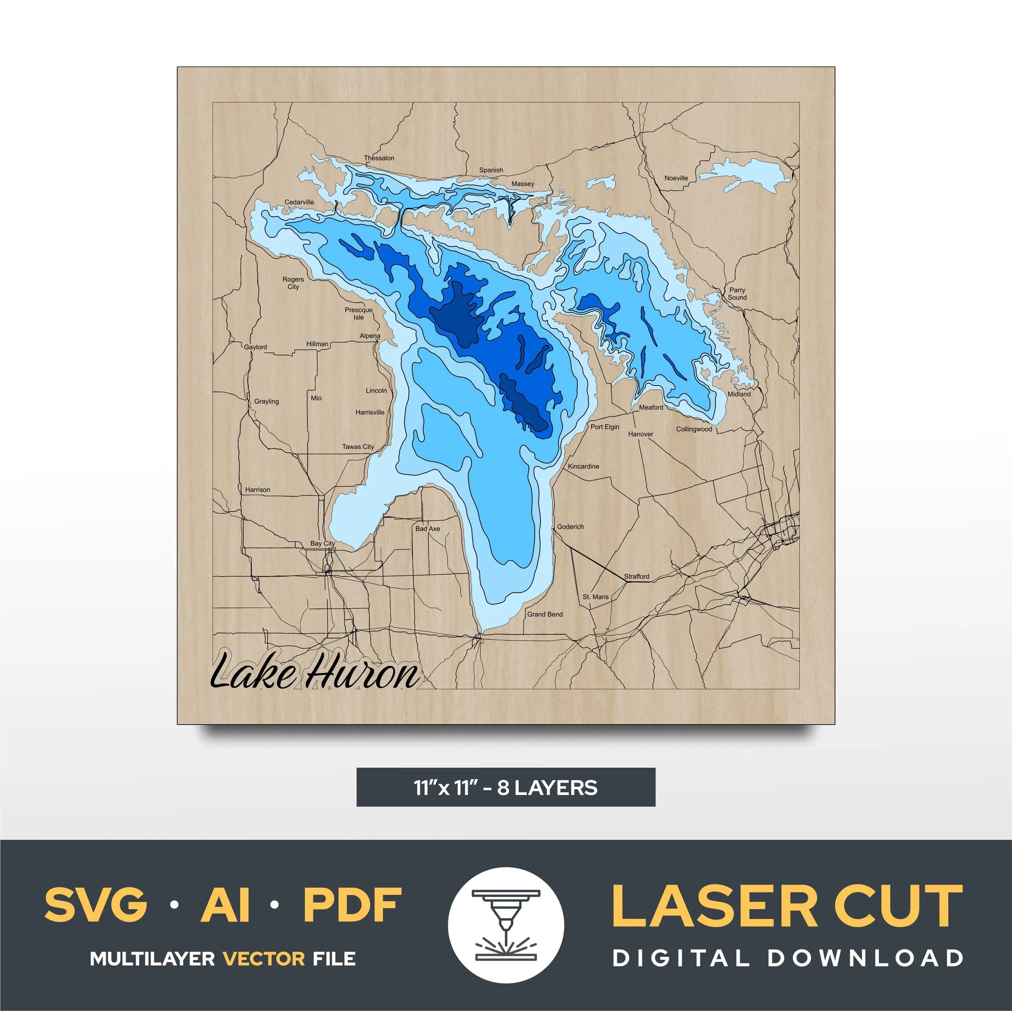 Lake Huron The Great Lakes Laser Cut File