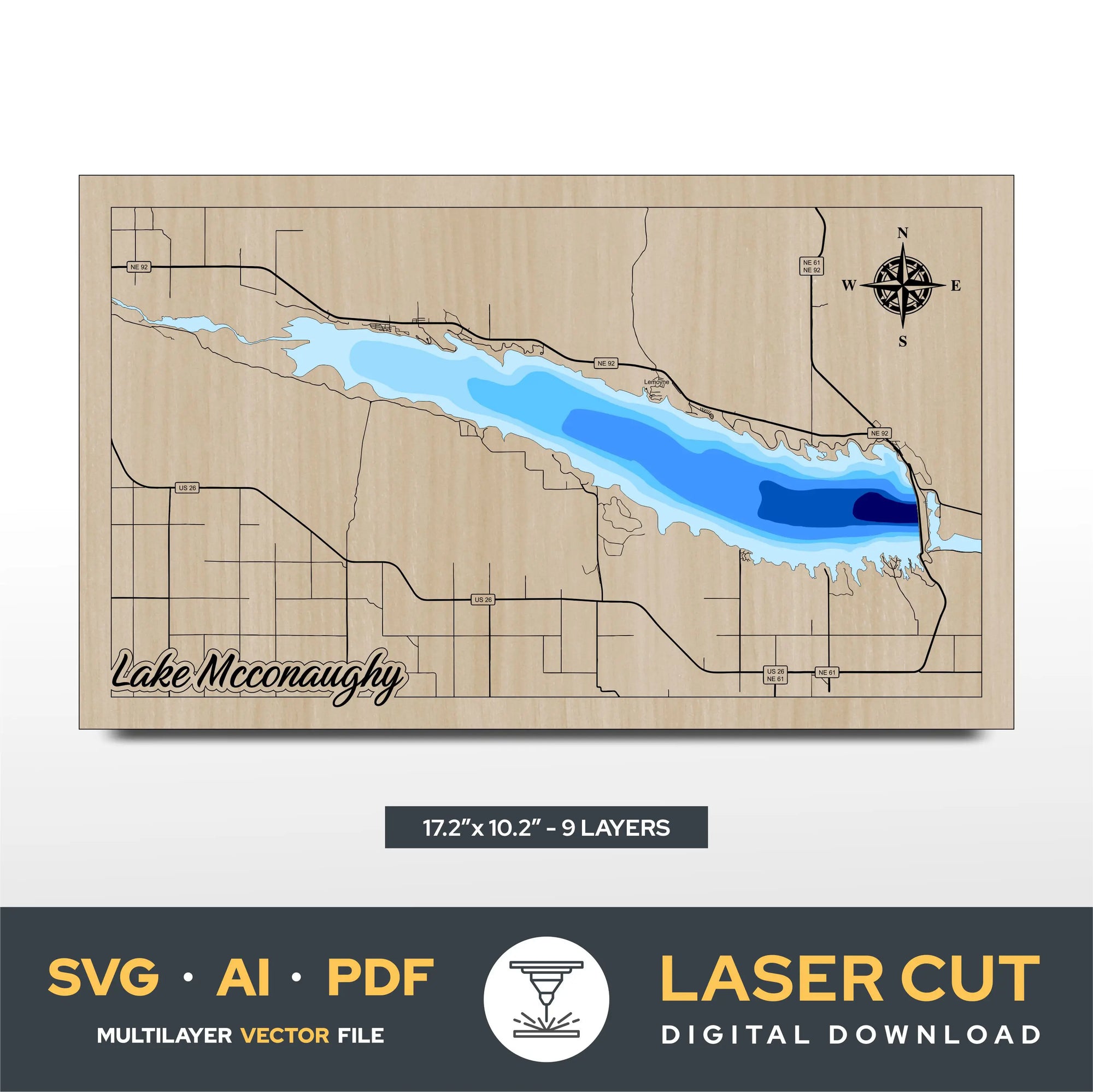 Lake Mcconaughy Nebraska Laser Cut File