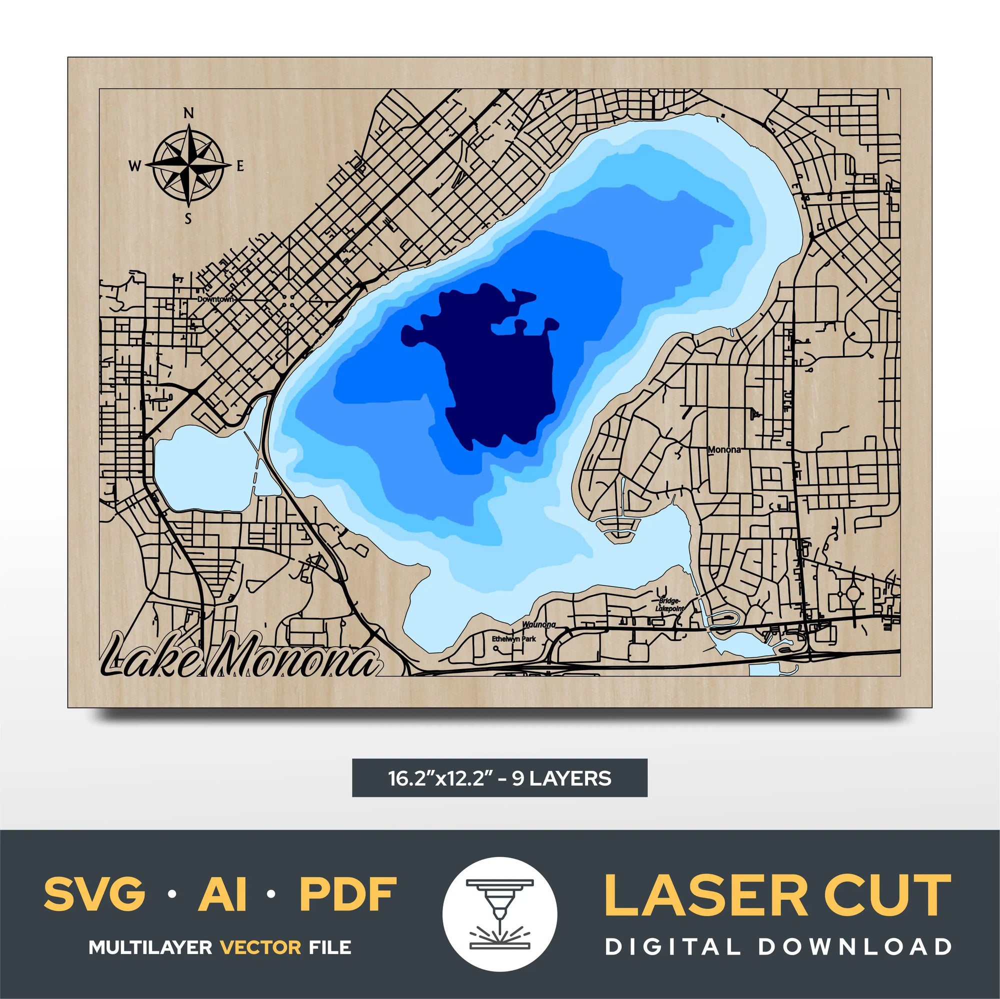 Lake Monona Wisconsin Laser Cut File