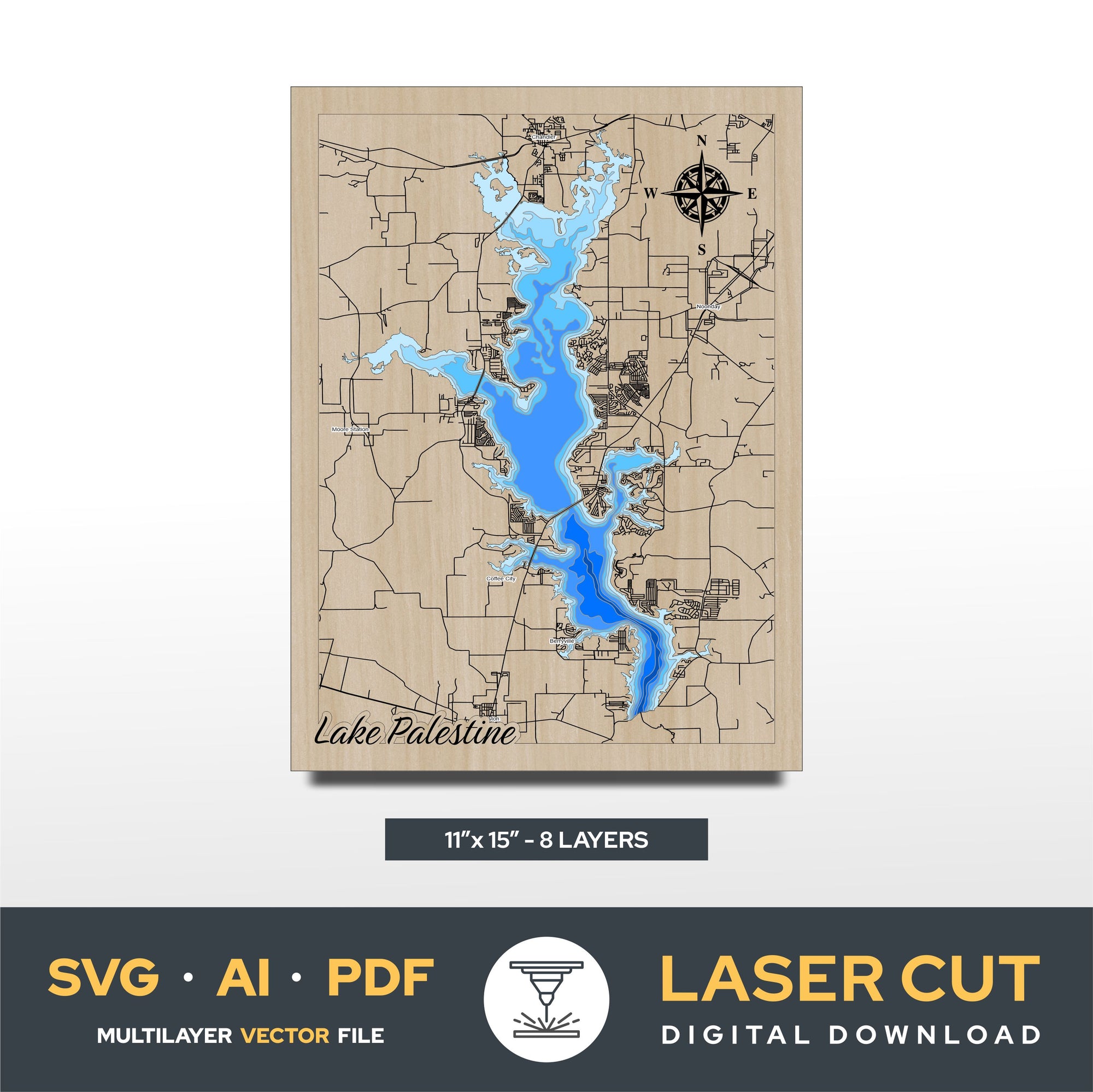 Lake Palestine Texas Laser Cut File