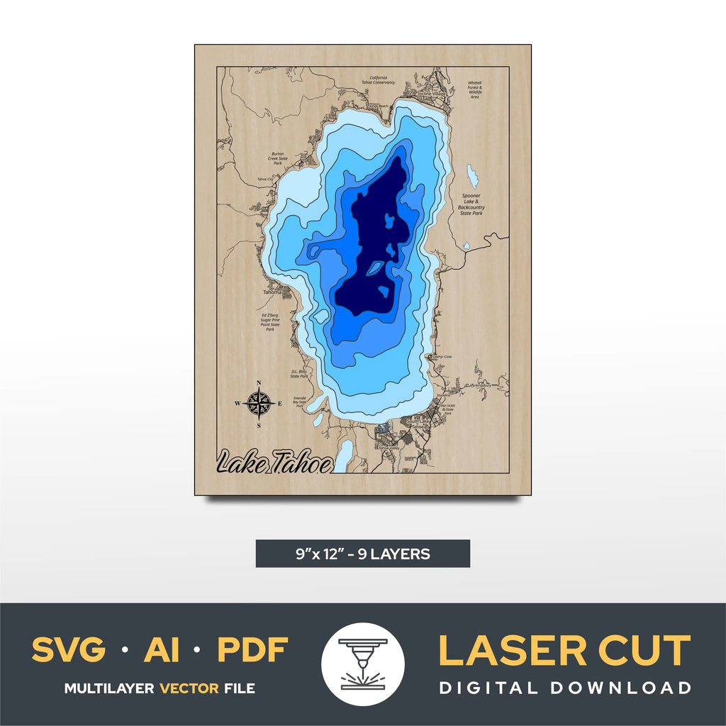 Lake Tahoe Nevada Laser Cut File