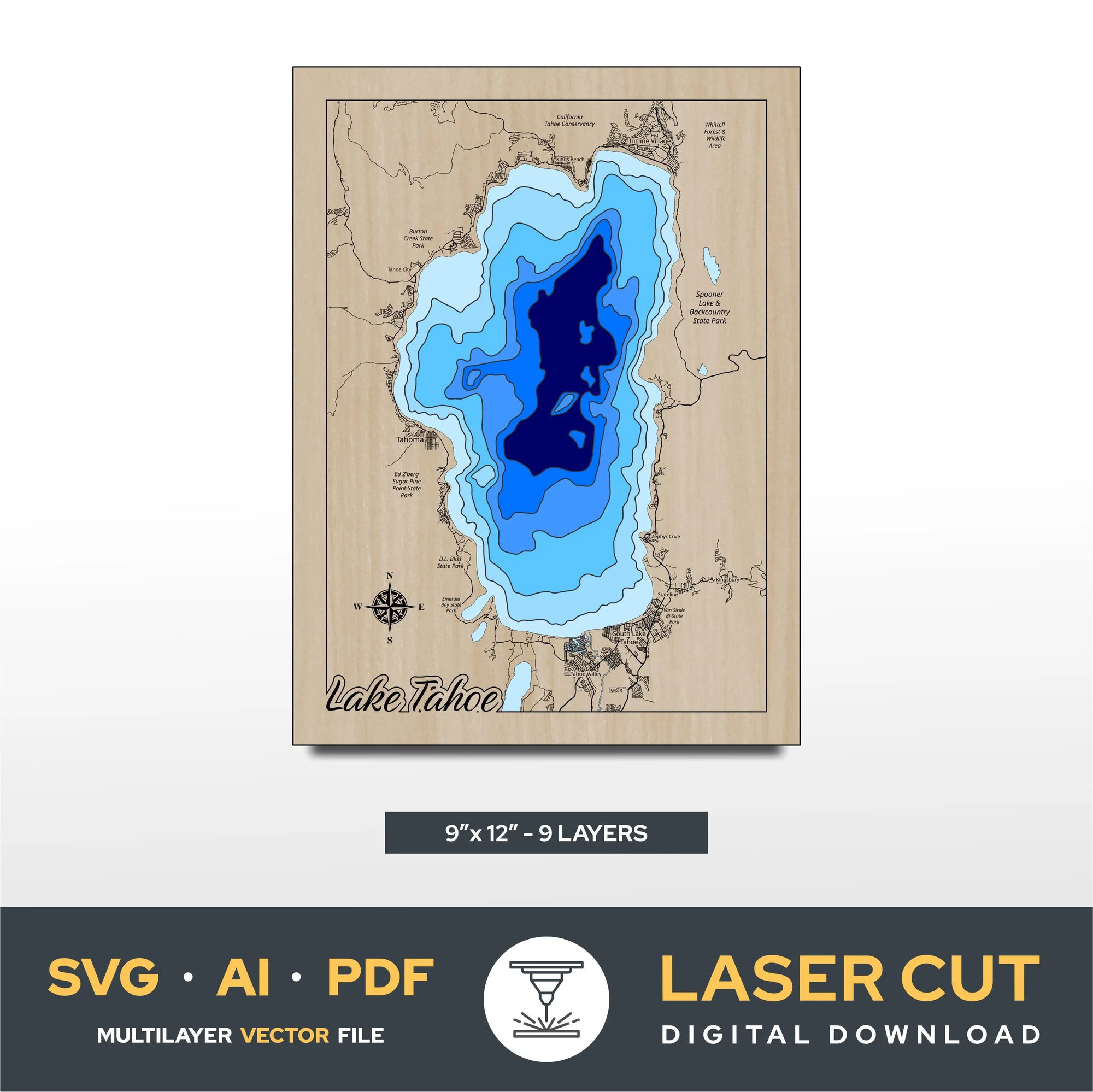 Lake Tahoe Nevada Laser Cut File