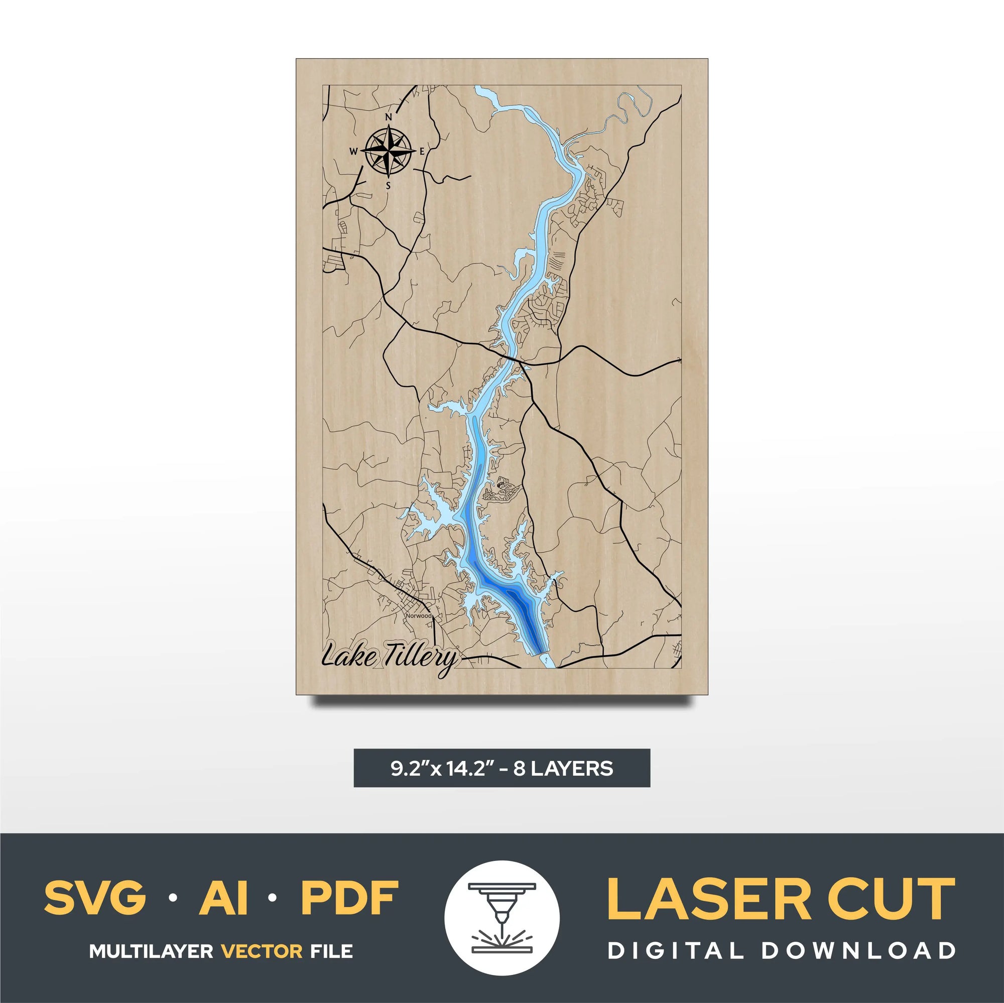 Lake Tillery North Carolina Laser Cut File