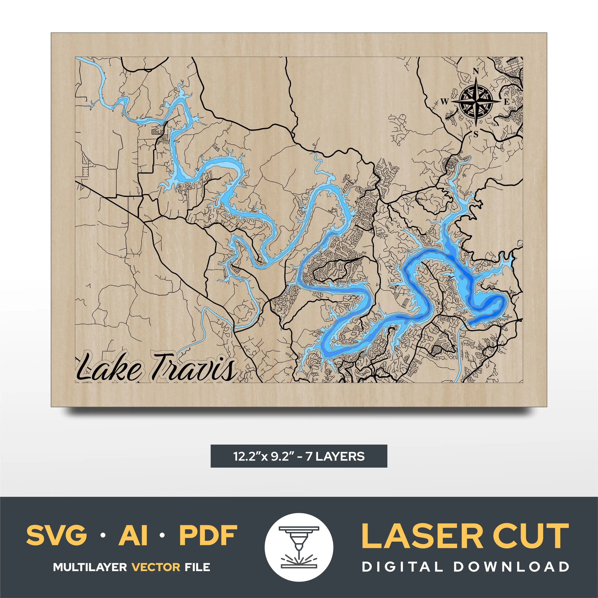 Lake Travis Texas Laser Cut File
