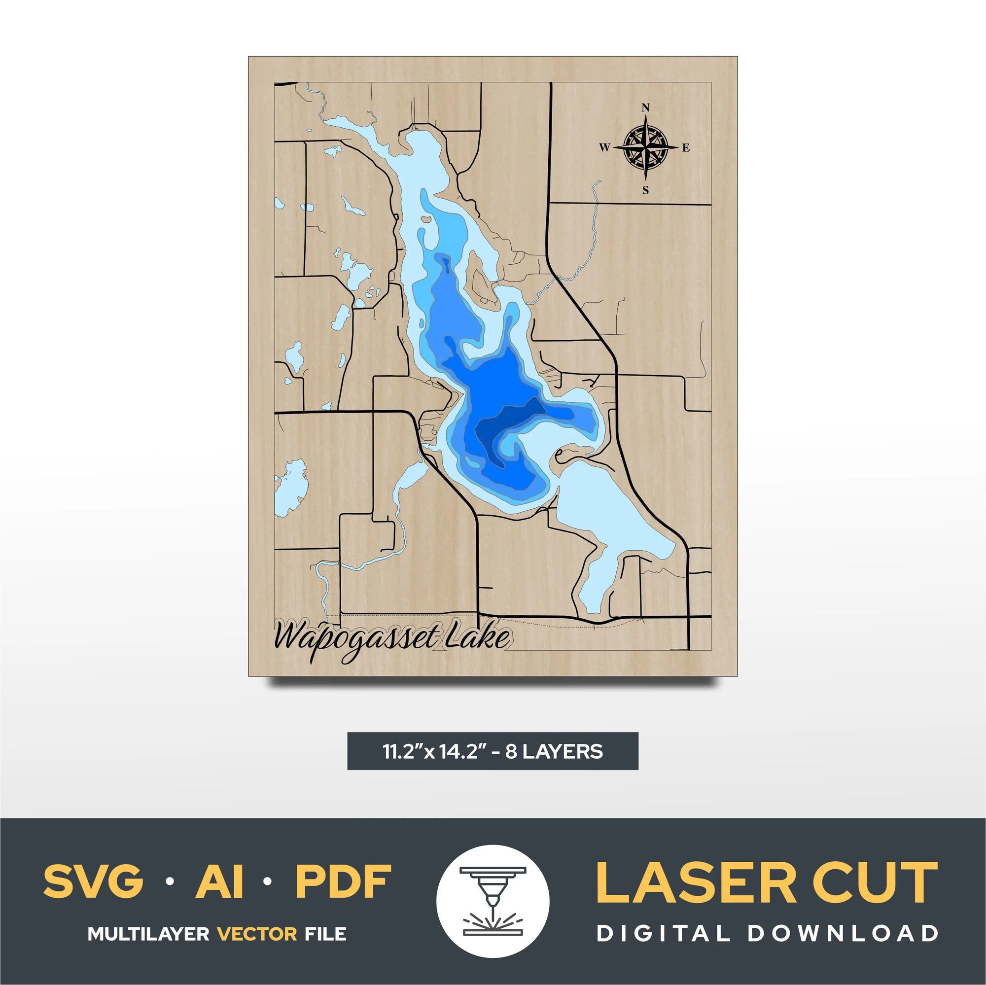 Lake Wapogasse Wisconsin Laser Cut File