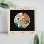 Personalized Wooden Circle Map Puzzle - Three Locatios Gift for Weddings & Couples