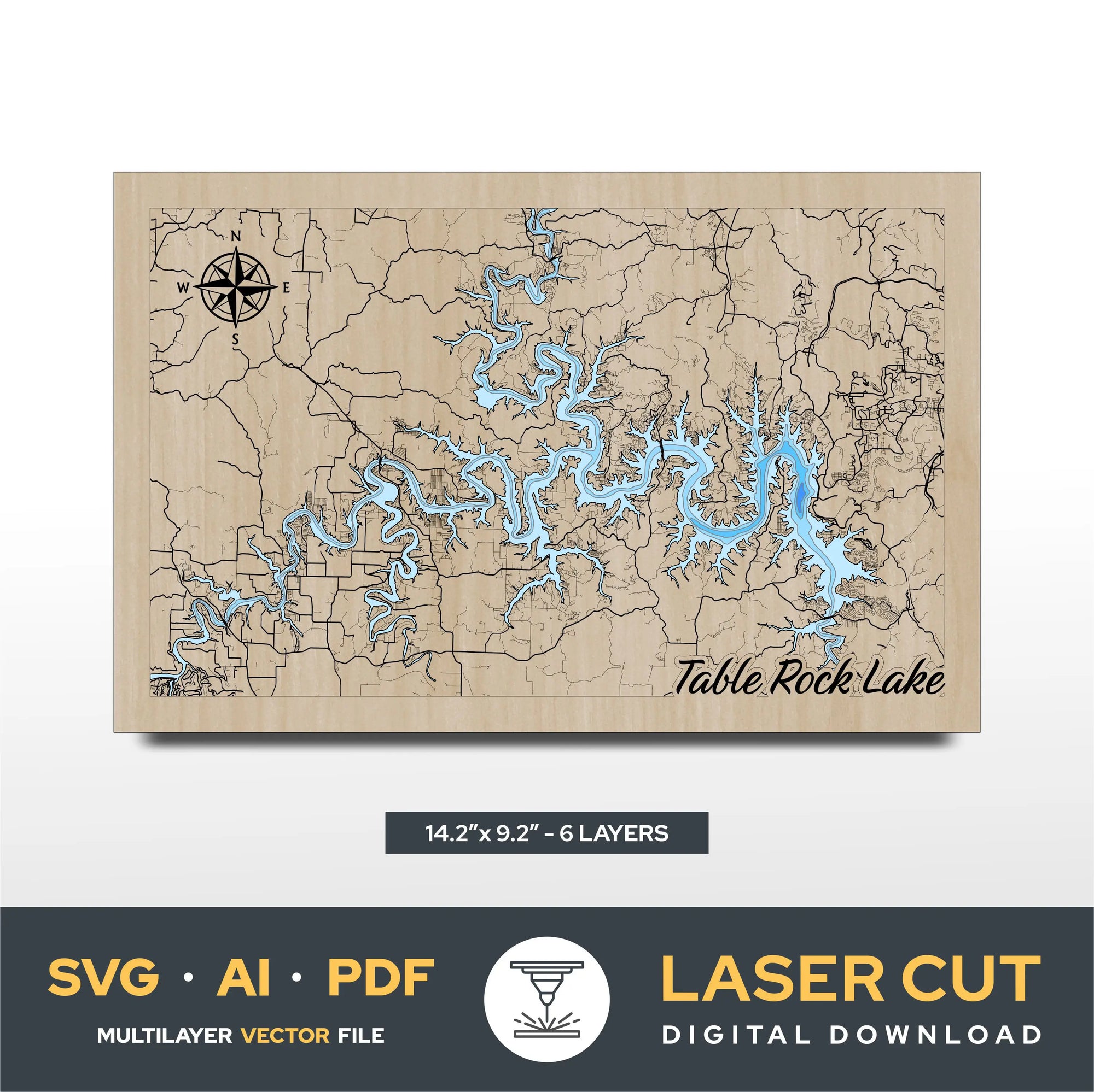 Table Rock Lake Arkansas Missouri Laser Cut File