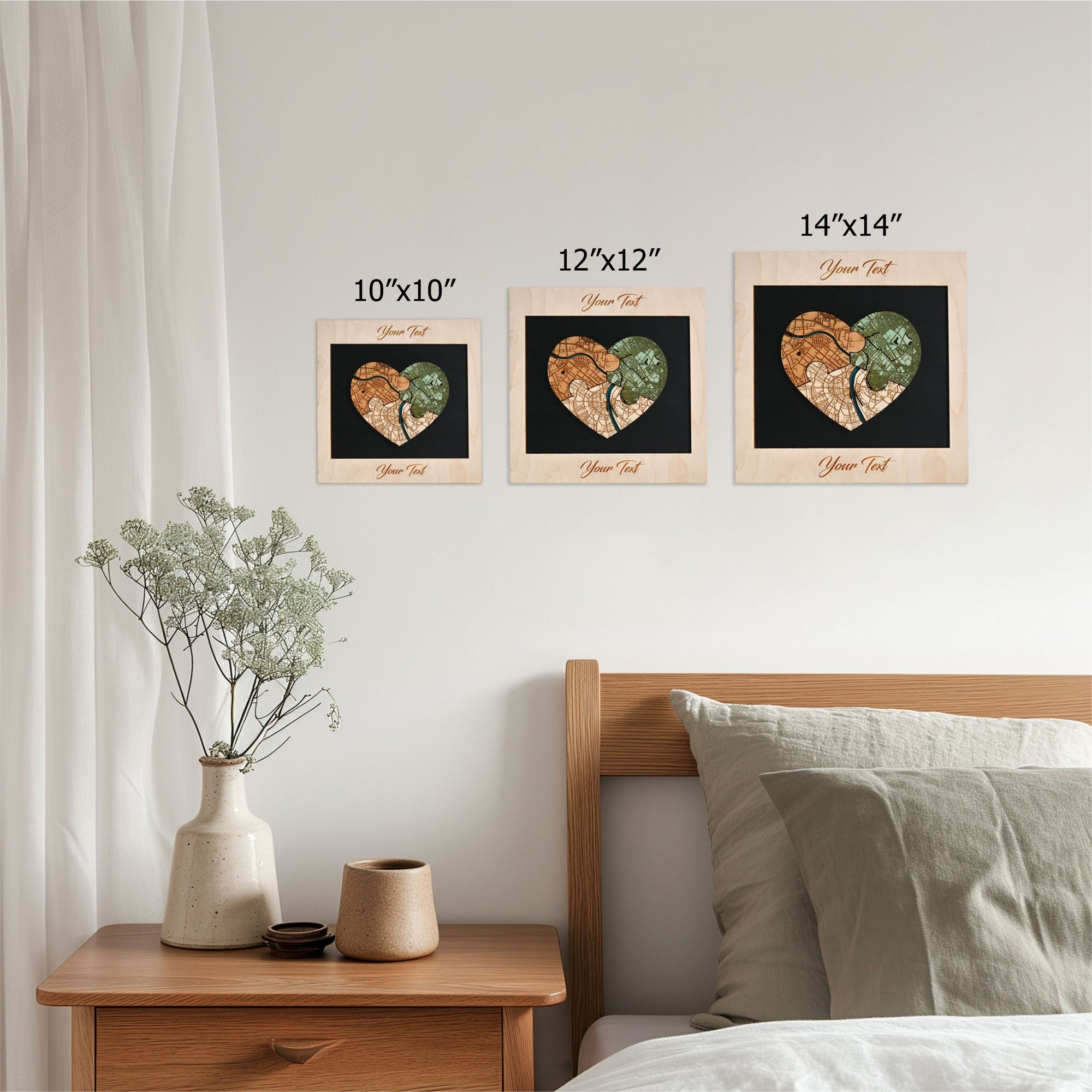 Personalized Wooden Heart Map Puzzle - Three Locatios Frame Gift for Weddings & Couples