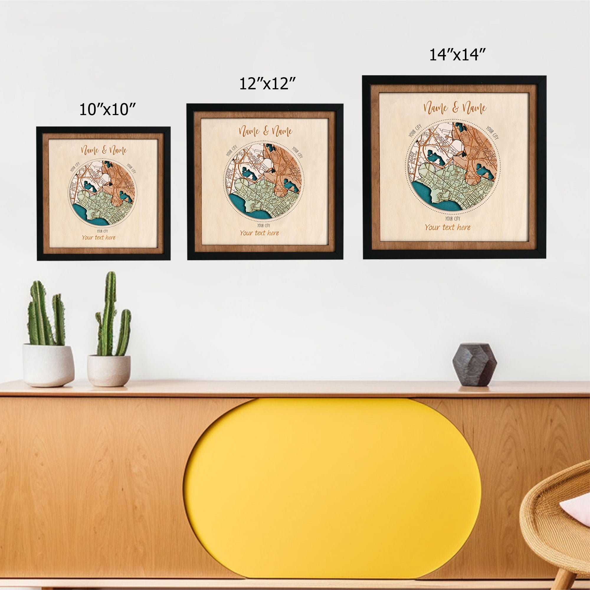 Personalized Wooden Circle Map Puzzle - Three Locatios Frame Gift for Weddings & Couples