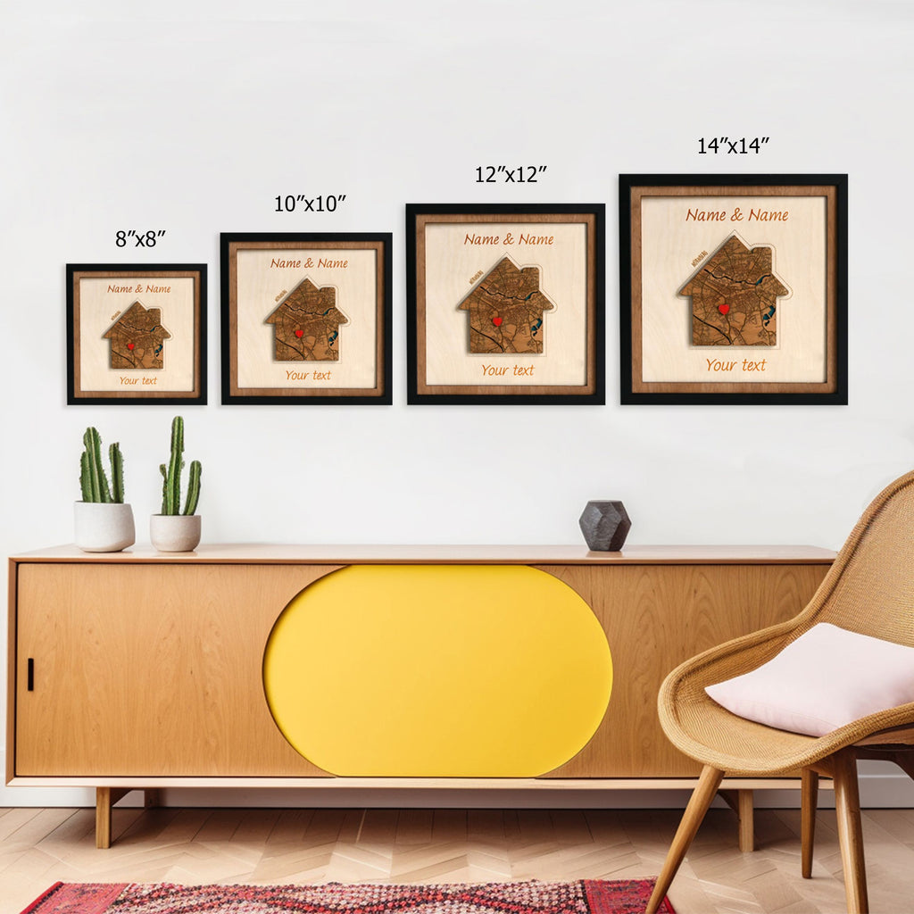 Personalized Wooden House Map - Custom Home Map Gift for Housewarming & New Home