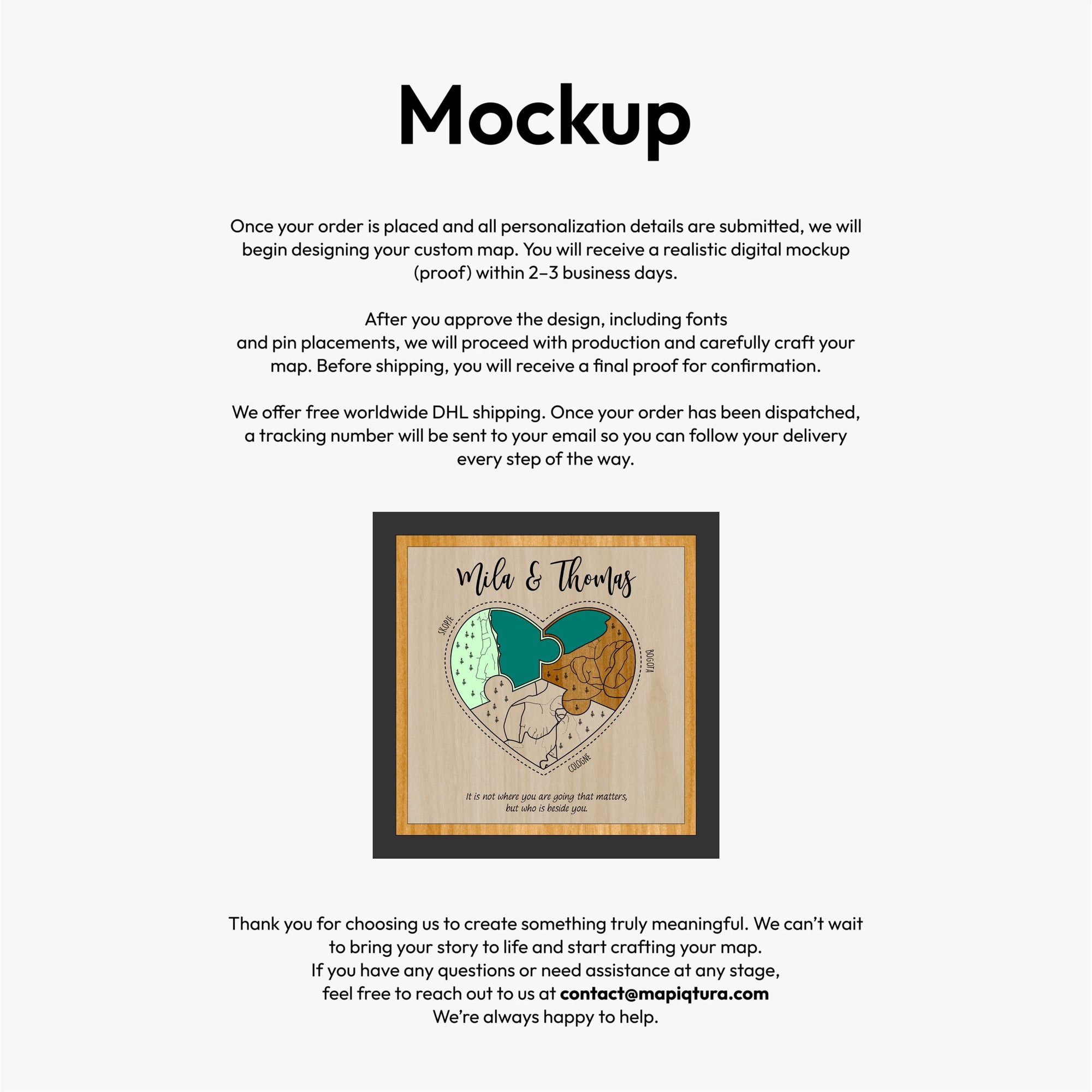 Personalized Wooden Heart Map Puzzle - Three Locatios Frame Gift for Weddings & Couples