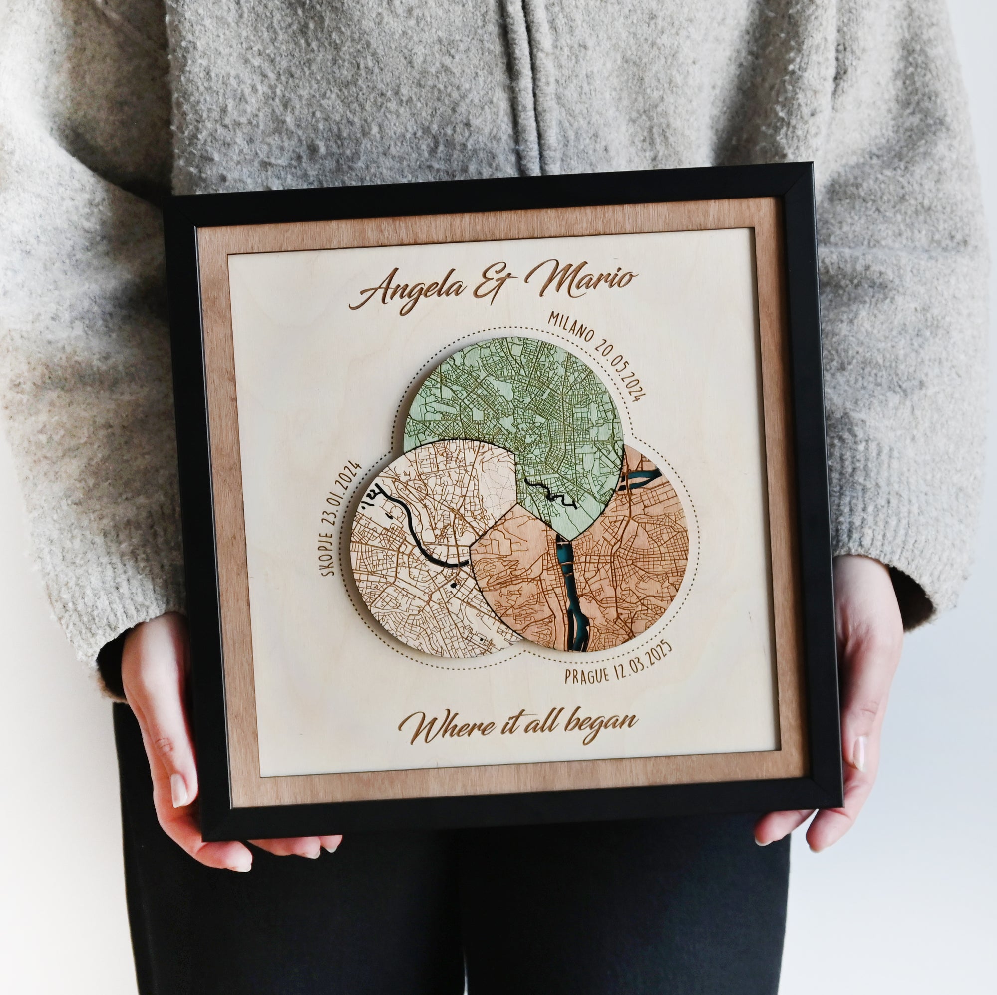 Personalized Wooden Infinity Map - Custom Infinity Frame Map Gift for Housewarming & Friend